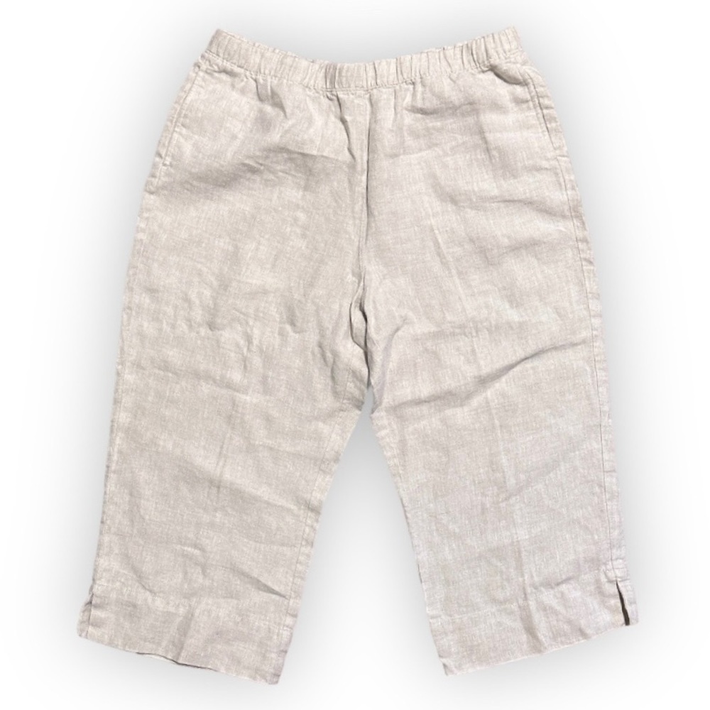 Kim Rogers Beige Linen Cropped Pull-On Pants High Rise Women’s Size Medium‎ P